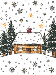 Doodle Christmas and New Year Cards - 2D Hand-drawn Illustrations on White Background
