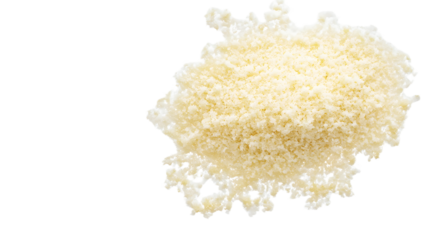 Parmesan cheese grated isolated on white, top view