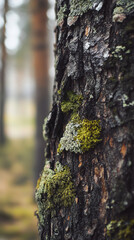 Obraz premium Macro Shot of Aged Tree Bark with Natural Textures and Moss 