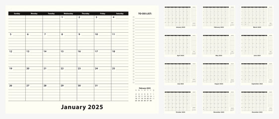 Monthly Business Desk Pad Calendar for year 2025, 12 month.