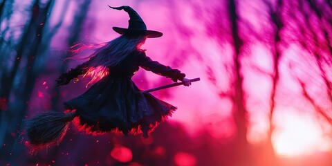 Obraz premium witch flying on broomstick 
