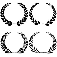 Set of green silhouette laurel foliate, olive wreaths. Vector illustration for your frame, border, ornament design, wreaths depicting an award, achievement, heraldry, emblem, logo.