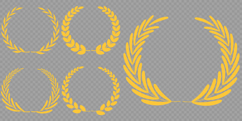 Set of wreaths and branches with leaves. Hand drawing laurel wreaths and branches collection. Laurels wreaths, swirls, twigs and flower ornaments. Herbs, flowers and plants elements. Design elements.