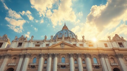 Obraz premium Ornate European basilica with grand dome, no people. Open copy space in the sky.