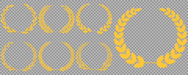 Set of wreaths and branches with leaves. Hand drawing laurel wreaths and branches collection. Laurels wreaths, swirls, twigs and flower ornaments. Herbs, flowers and plants elements. Design elements.