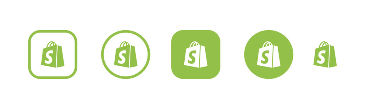 Set of vector shopify social network icons on transparent background. EPS and PNG images.