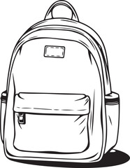 school bag line art vector illustration, transparent background