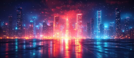 Fototapeta premium Neon Cityscape Under a Starry Sky