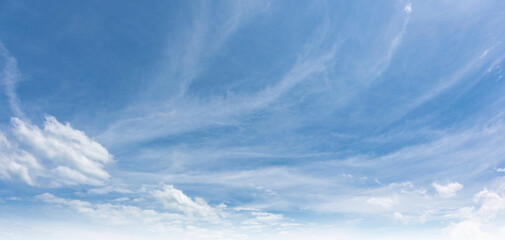 Bright Blue Sky with White Cloud background: A Clear Summer Day with Light Gradients winter cloudy and Nature Beauty texture, Horizon air in summer day. abstract Landscape spring View