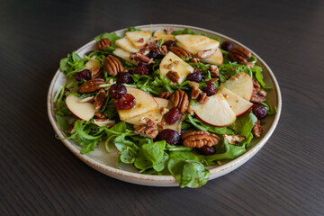  Fall Salad with Arugula, Apples, Cranberries, and Pecans - Close-Up