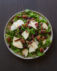 Fall Salad with Arugula, Apples, Cranberries, and Pecans - Close-Up