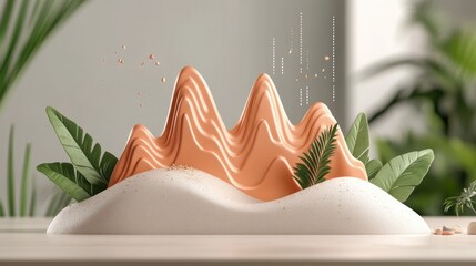 Modern 1D flat vector pink chart with a 3D perspective, floating on a white background, light gray foreground adding minimalistic depth.