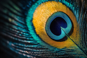 Iridescent Colors of Peacock Feather in Artistic Close-Up  