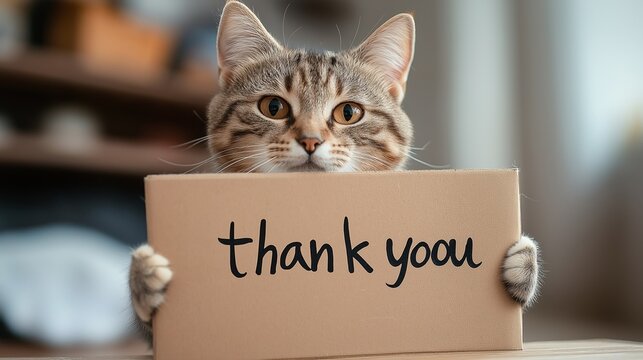 Cat Holding Sign Expressing Gratitude in a Cute Way