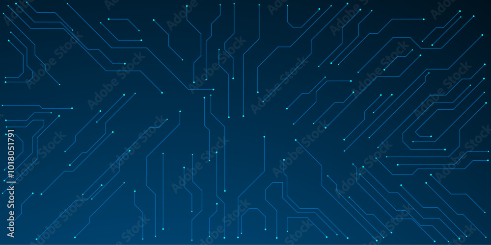 Poster vector illustration fantastic digital technology. technology lines circuit and dots on blue backgrou