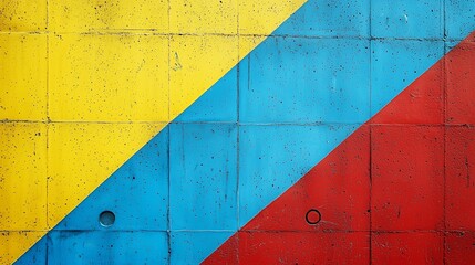 Naklejka premium Colorful Concrete Wall with Yellow, Blue, and Red Paint