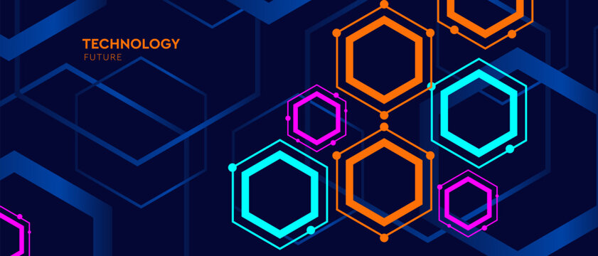 Abstract 3D Futurism Tech Hexagon Cyberspace Design for Social Media, Mobile Apps, Cards, Invitations, Banners. Background Hi-Tech Network Cyberspace System in Vector Illustration.
