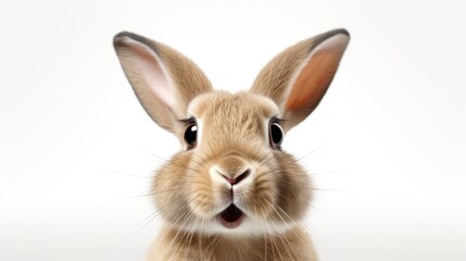 Obraz premium Surprised Funny Cute Bunny with Big Eyes on Light Background, Cute Animal Portrait