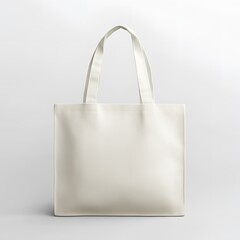 Minimalist white tote bag isolated on light background.