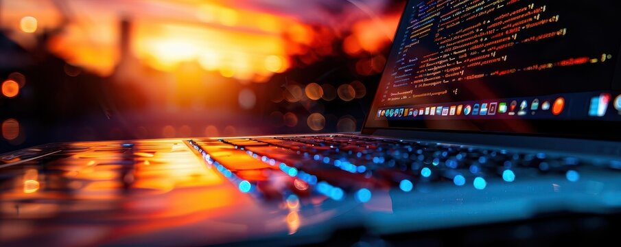 Coding on a computer screen, vibrant colors, photography, detailed, modern