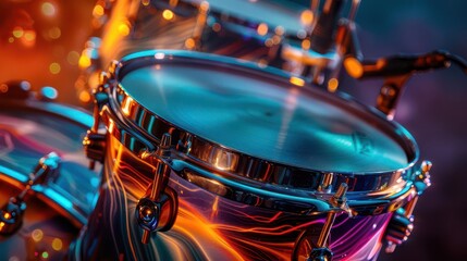 Fototapeta premium Colorful drum set, vibrant colors, photography, dynamic, musical