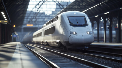 Fototapeta premium a high speed train entering a train station.