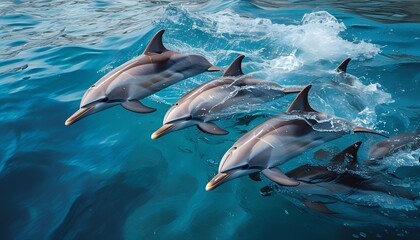 Naklejka premium A school of dolphins gracefully swimming in the ocean