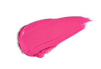 Red pink lipstick glossy texture stroke isolated on white background. Cosmetic product swatch