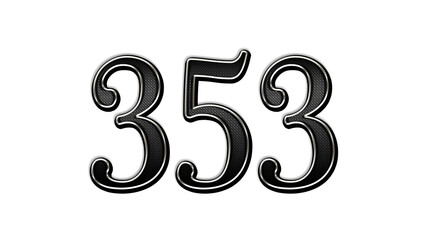 black metal 3d design of number 353 on white background.