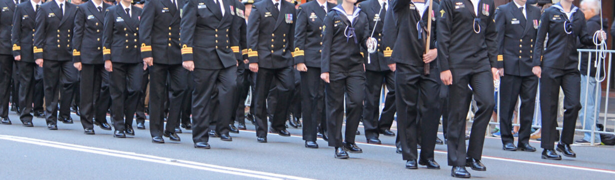 Sydney, NSW Australia - April 25 2021: Anzac Day March. Navy people marching