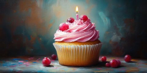 Birthday Cupcake With One Candle