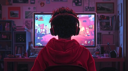 Obraz premium Lost in the Digital World of Focused Gaming