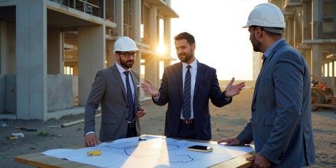 Collaborative Team of Indian Engineers Reviewing Blueprints at Urban Job Site