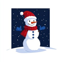 Fototapeta premium Festive Snowman in Winter Wonderland with Falling Snowflakes - Perfect for Christmas Celebrations and Holiday Decor
