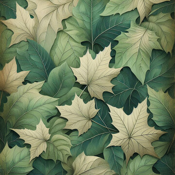 green maple leaves texture illustration in full frame