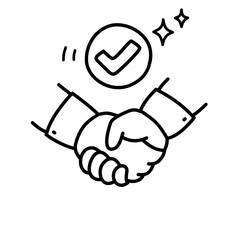 Shake hand with check mark. Hand drawn illustration. isolated. symbol of agreement