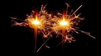Two sparklers fire cracker burning brightly against black background