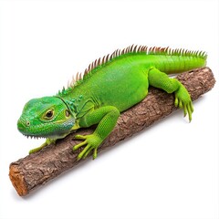 Fototapeta premium Green Iguana Resting on Isolated Tree Branch