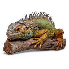 Fototapeta premium Green Iguana Resting on Isolated Tree Branch