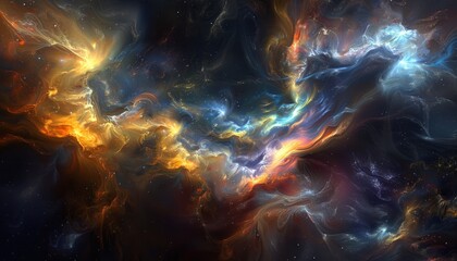 Abstract Cosmic Nebula with Swirling Colors and Stars