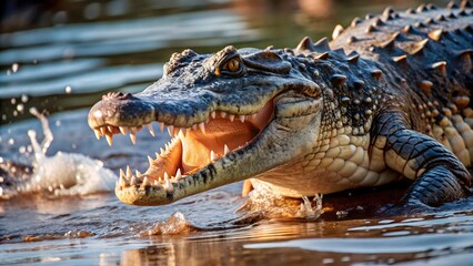 Obraz premium Crocodile lunging out of the water