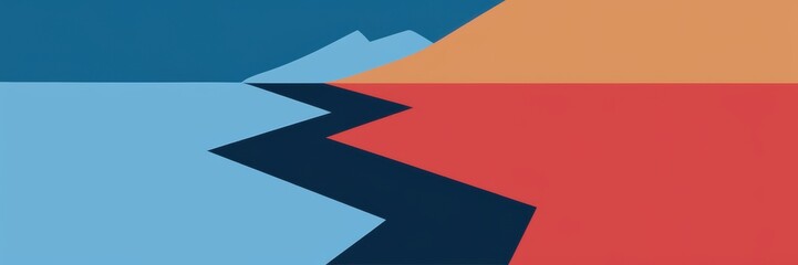 Abstract Landscape: Water and Mountains in Bold Colors