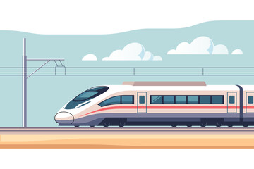 Modern high speed aerodynamic passenger electric train on rail. Vector illustration in minimalistic style.