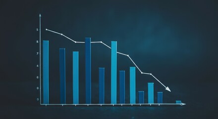 Bar graph with line overlay shows declining trend against dark background