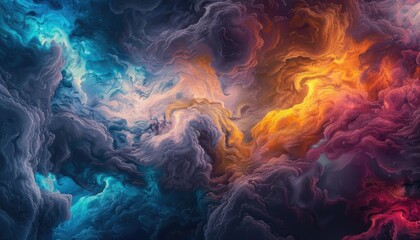 Fototapeta premium Abstract Swirling Nebula with Vibrant Hues and Glittering Textures