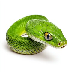 Green Mamba Snake Close-Up Portrait on White Background - Exotic Animal Photography