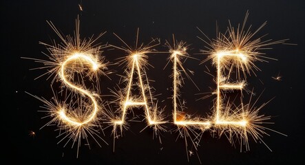 for sale lettering sparkler sparks on plain black background