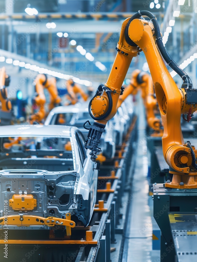 Leinwandbilder robotic arms perform precise assembly tasks on vehicles in a state-of-the-art production facility. g