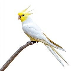 Cockatiel Bird Isolated on White Background - Feathered Pet Portrait