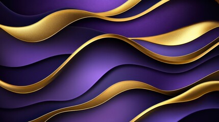 Wavy Golden and Purple Metallic 3D Background